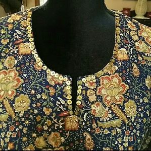Navy and gold floral blouse